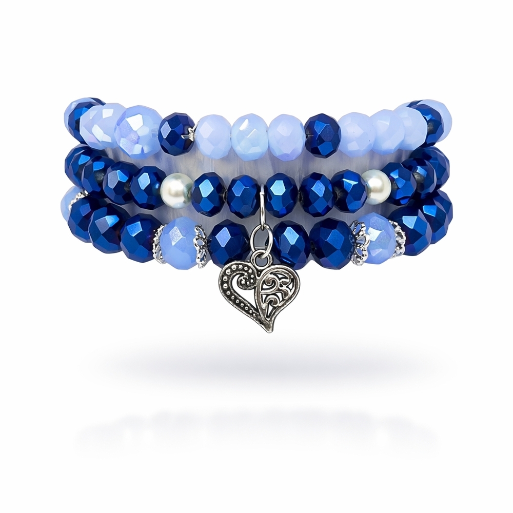 Elegant Beaded Stack Bracelet Set with Charm
